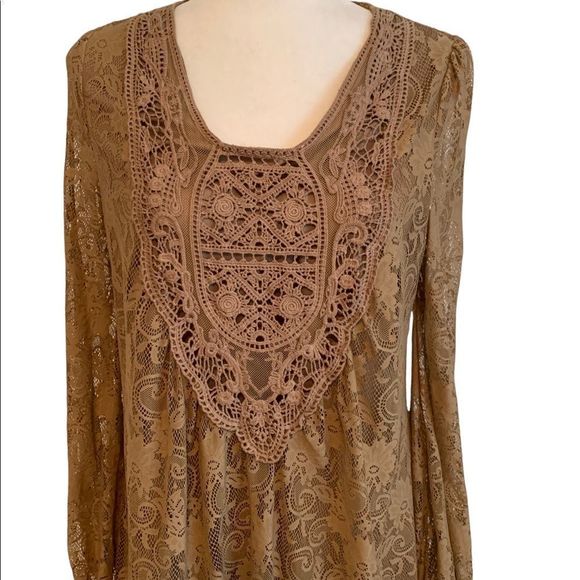 A'reve Tan Lace Overlay Swing Dress - Picture 3 of 9